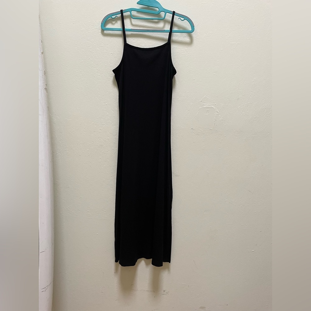 Black Knit Midi Square Neck Loose Dress